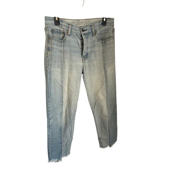 American Eagle Vintage Hi-Rise Jeans Button Fly two tone Cropped Size 8 - Picture 1 of 7
